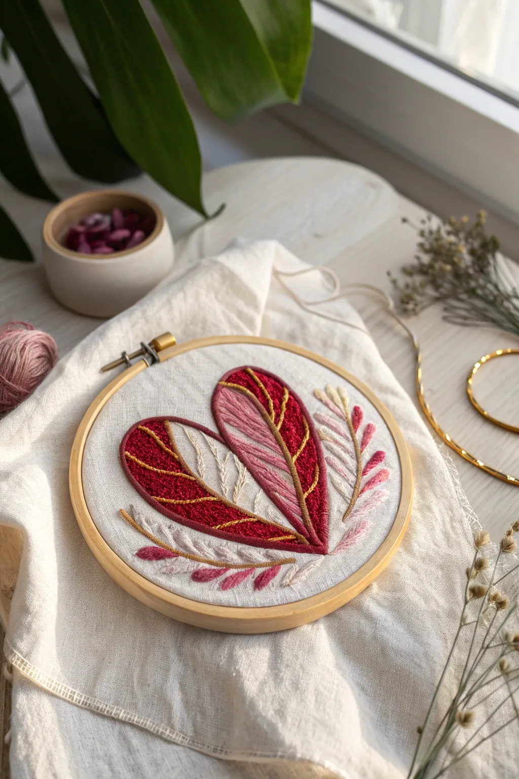 Craft your love with heartfelt embroidery hoops—an artful blend of simplicity and bold expression.
