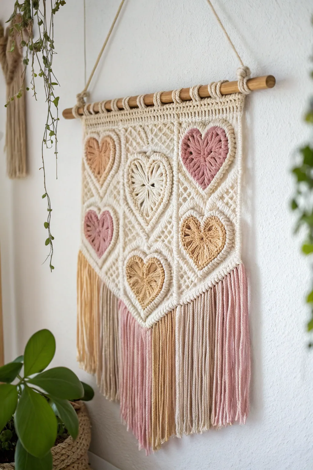 Add a touch of romance to your space with this charming crochet wall hanging, perfect for a cozy and stylish home.