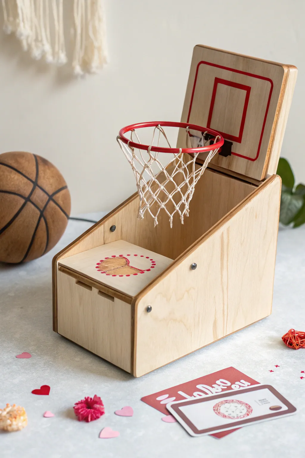 Score a slam dunk in creativity this Valentine's Day with a chic basketball hoop box!