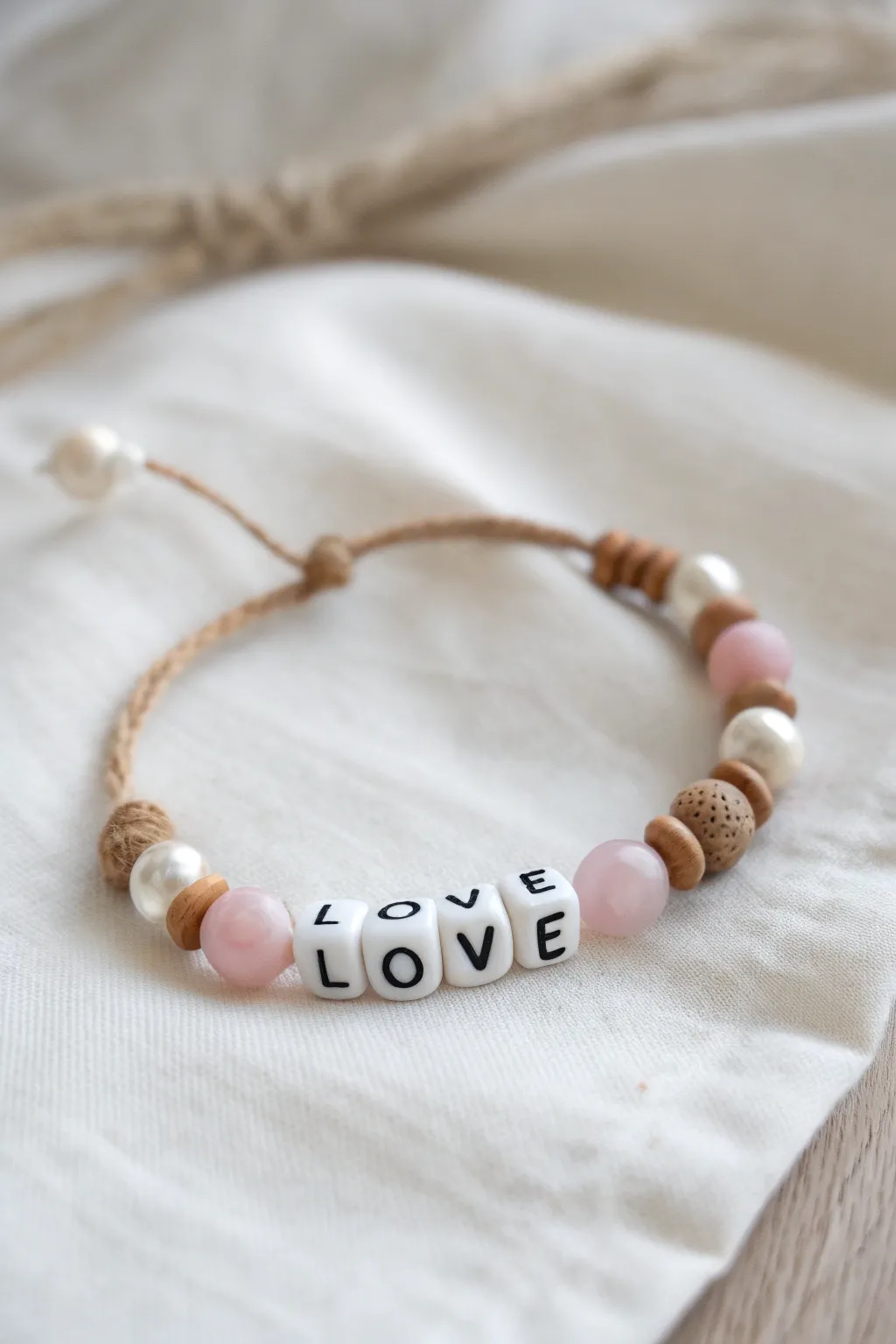 Spell out your affection with a beaded love message, where simplicity meets heartfelt creativity.