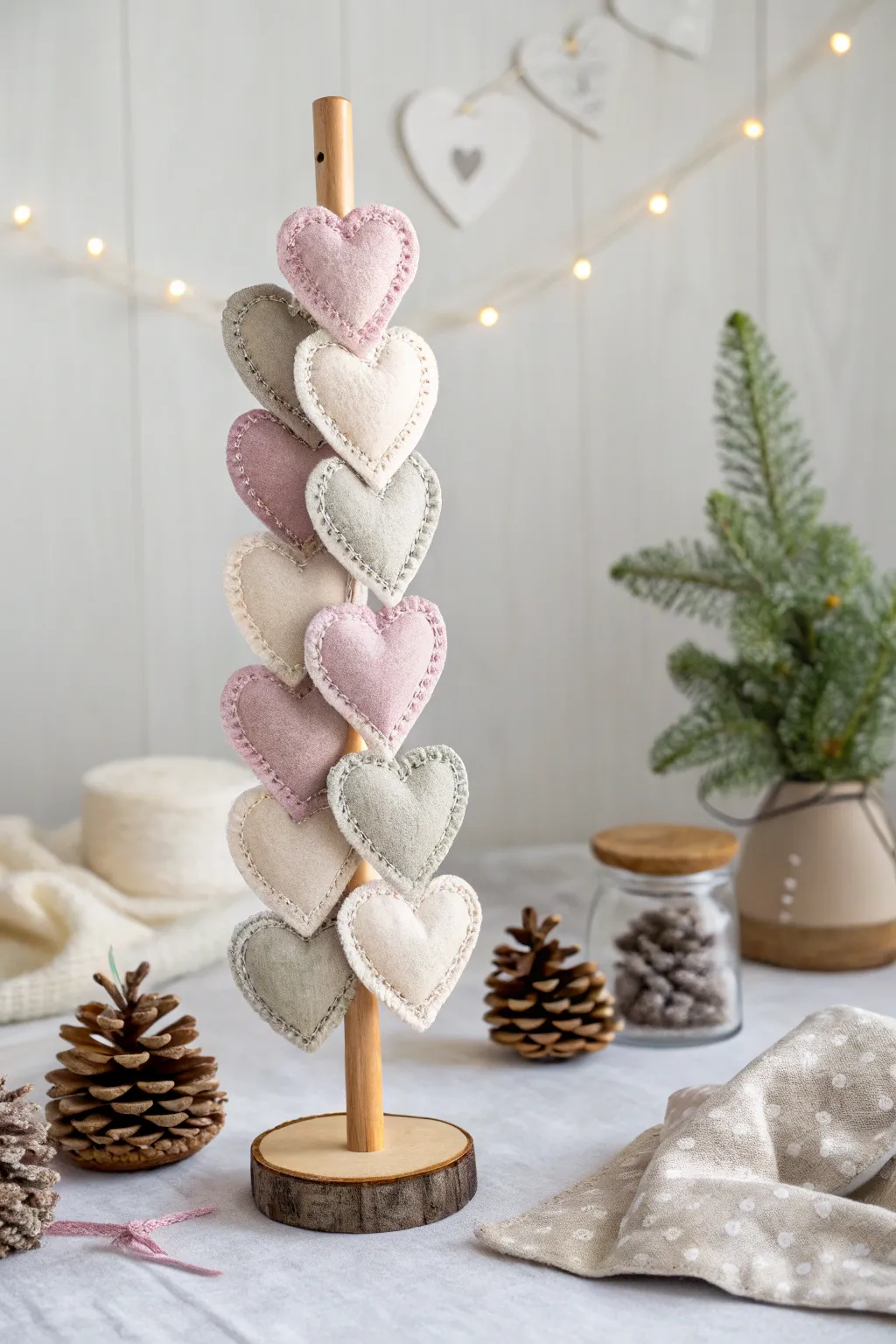 Crafted with love: A serene Fabric Heart Tree perfect for your Valentine's Day decor.