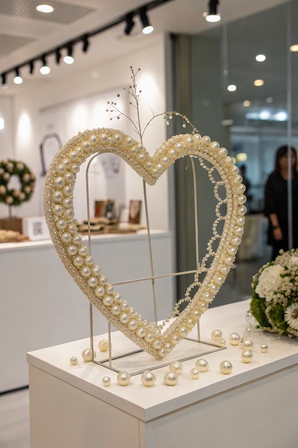 Pearls add minimalist elegance to this heart-shaped wreath.