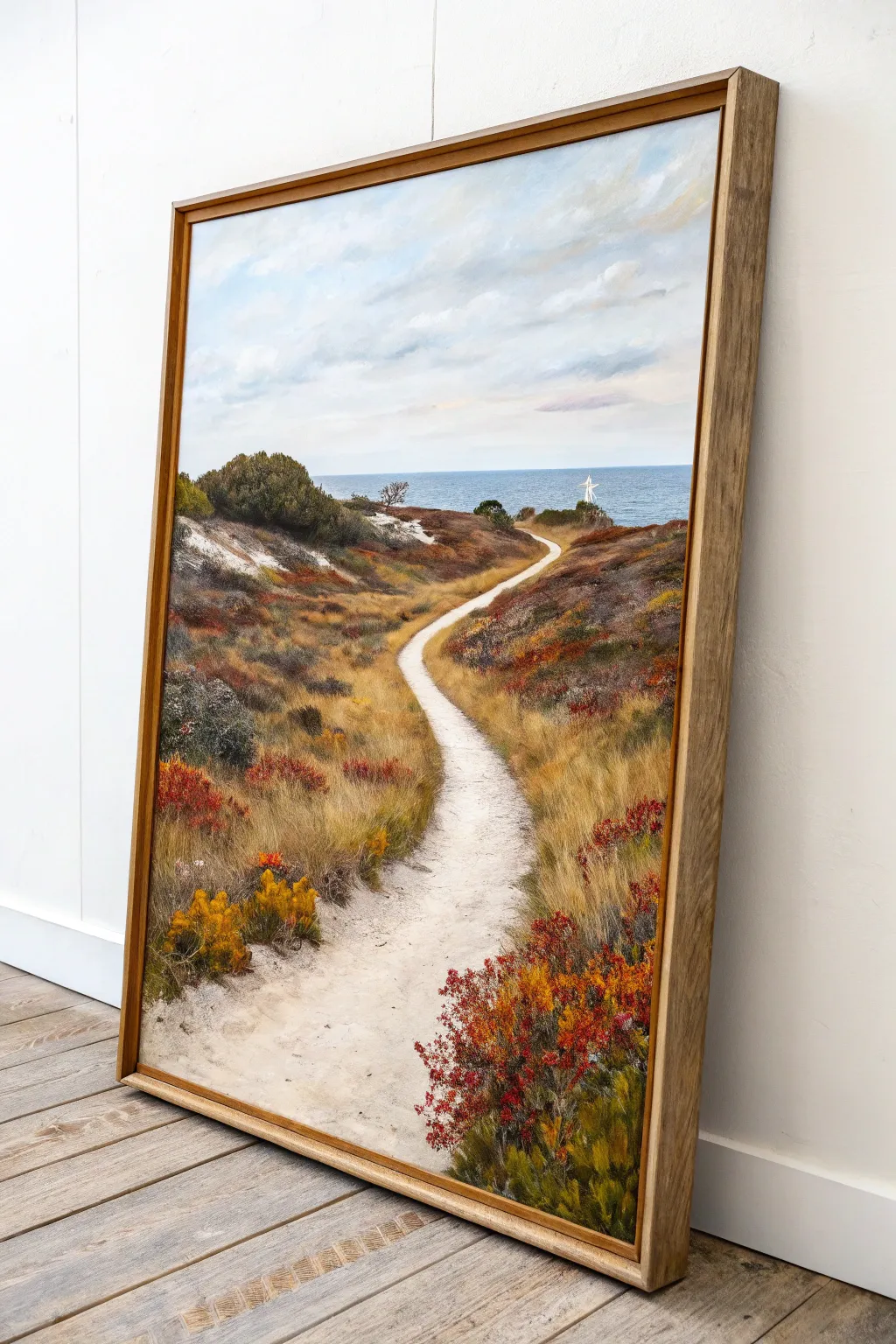 Embark on a journey of discovery with this stunning vertical pathway painting, a perfect blend of simplicity and boldness for your entryway.