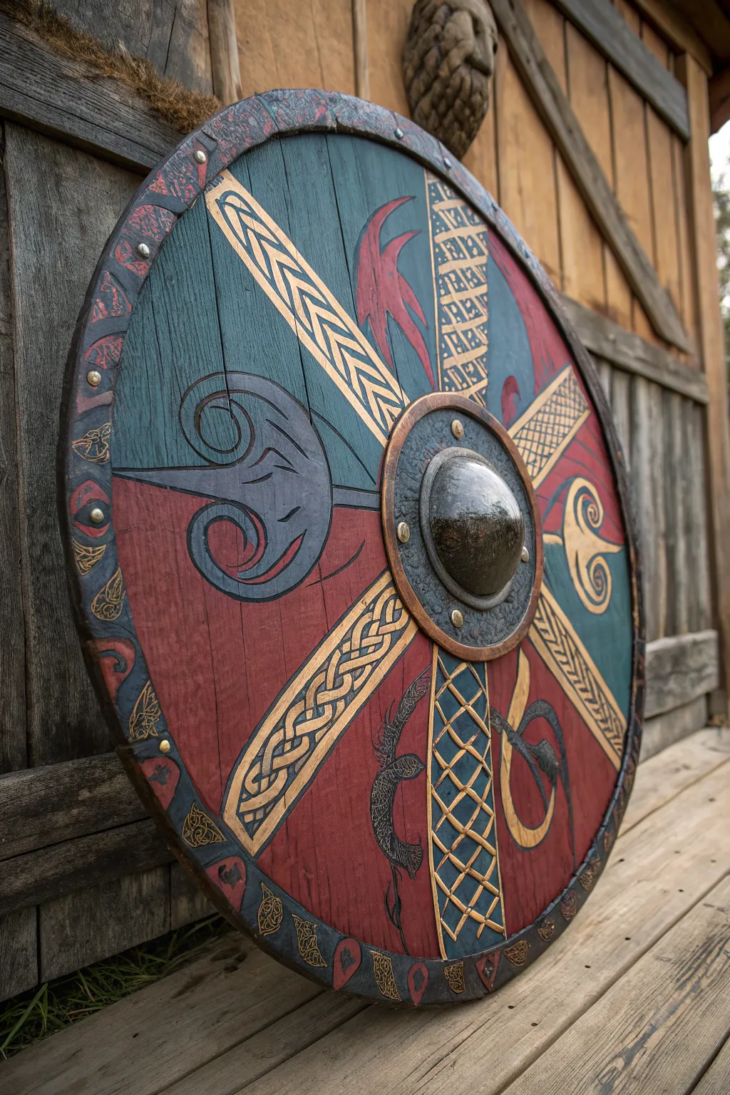 Embrace the spirit of the Vikings with this stunning handcrafted shield wall art.