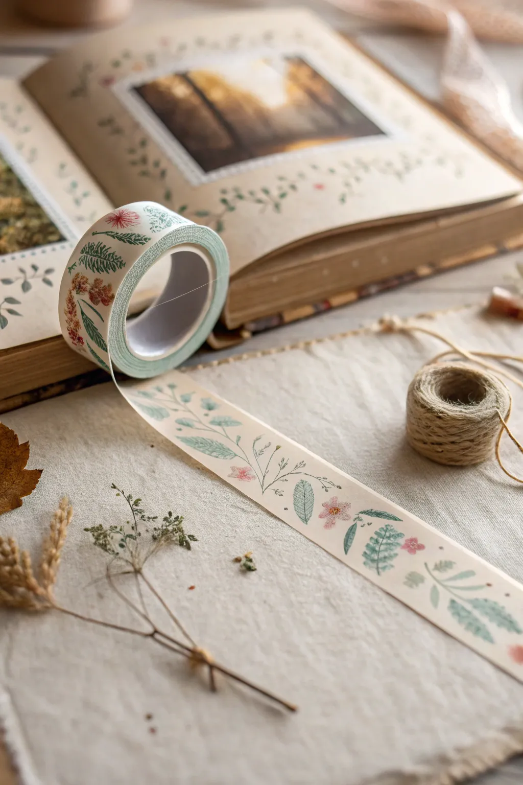Elevate your scrapbook with vintage washi tape: subtle elegance at its finest.