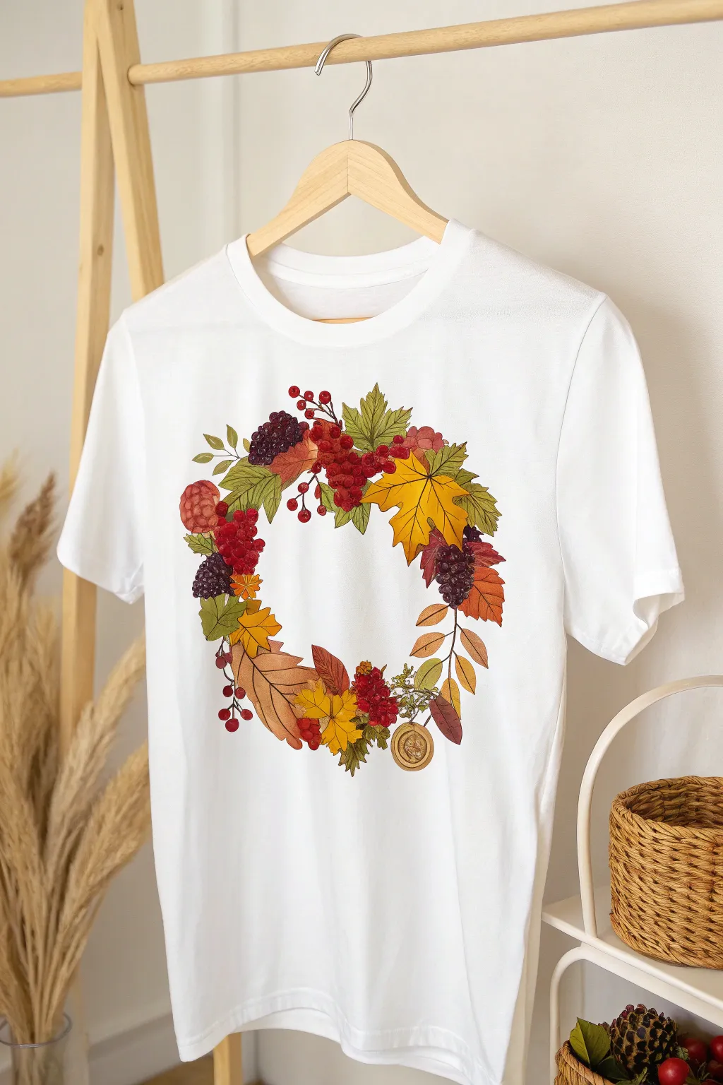 Wearable Art: Embrace the season with a stunning harvest wreath design, perfect for a touch of autumn elegance.