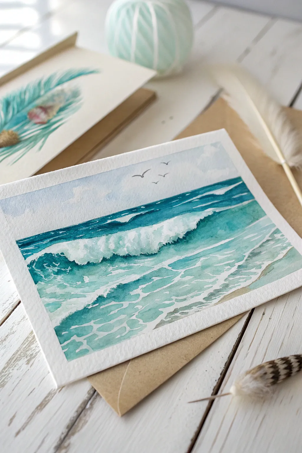 Embrace the tranquility of the ocean with this exquisite watercolor Mother's Day card.