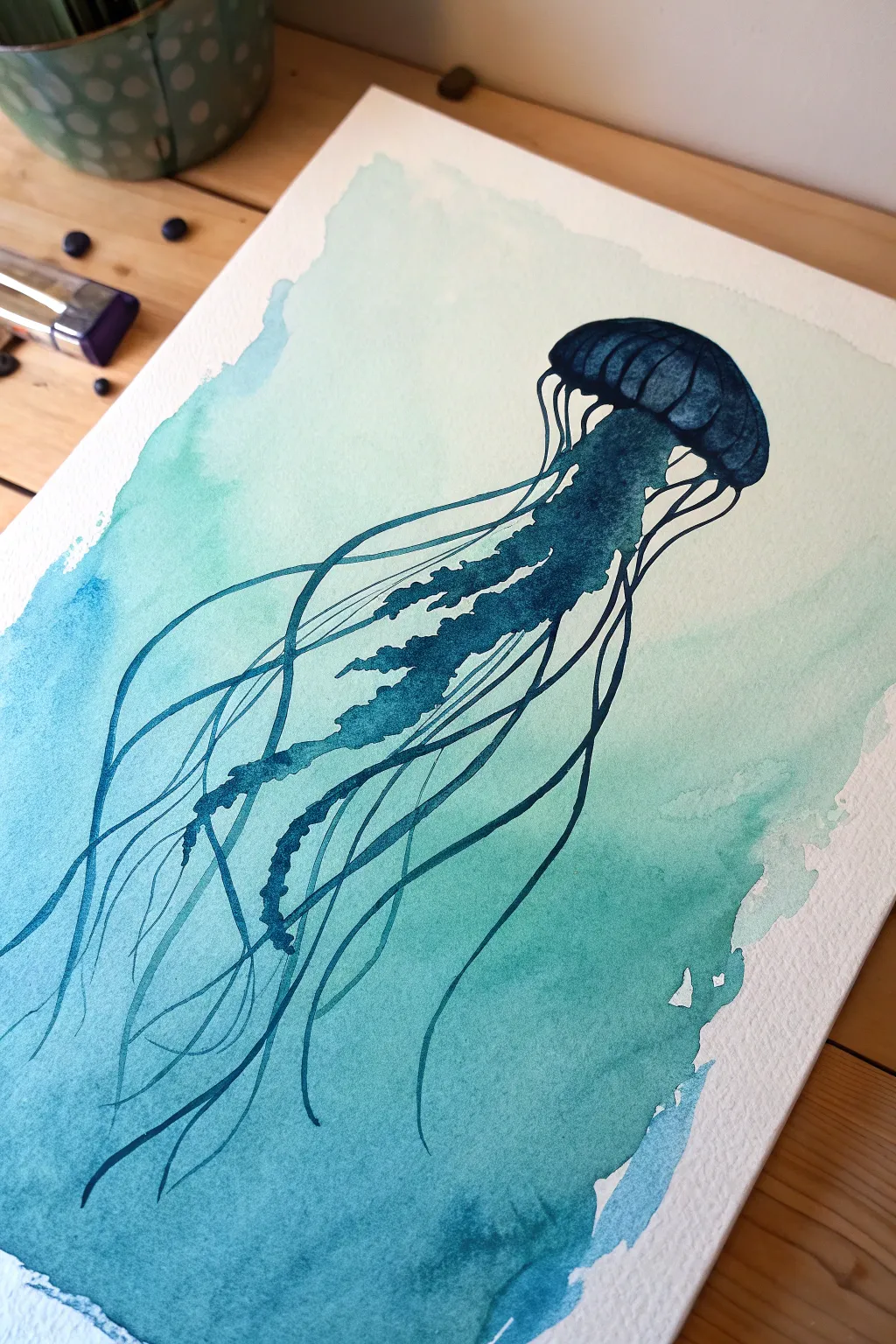 Immerse your space in the tranquil beauty of underwater elegance with a minimalist jellyfish silhouette.