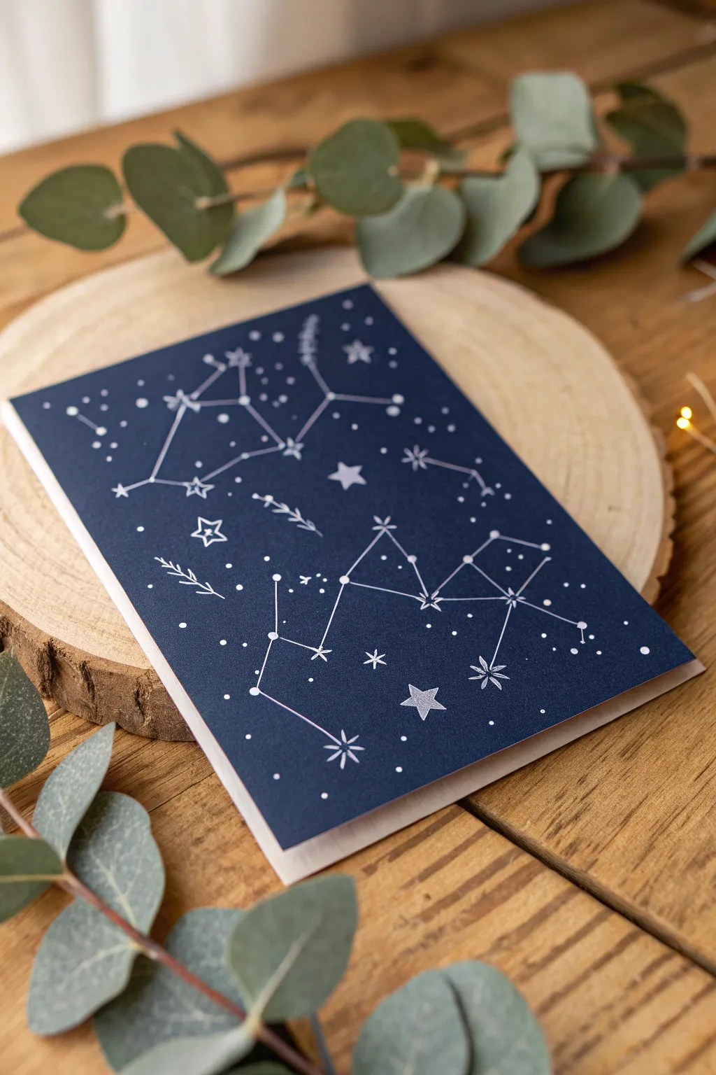 Embrace the magic of the cosmos with a celestial-themed wedding card that captures simplicity and natural beauty.