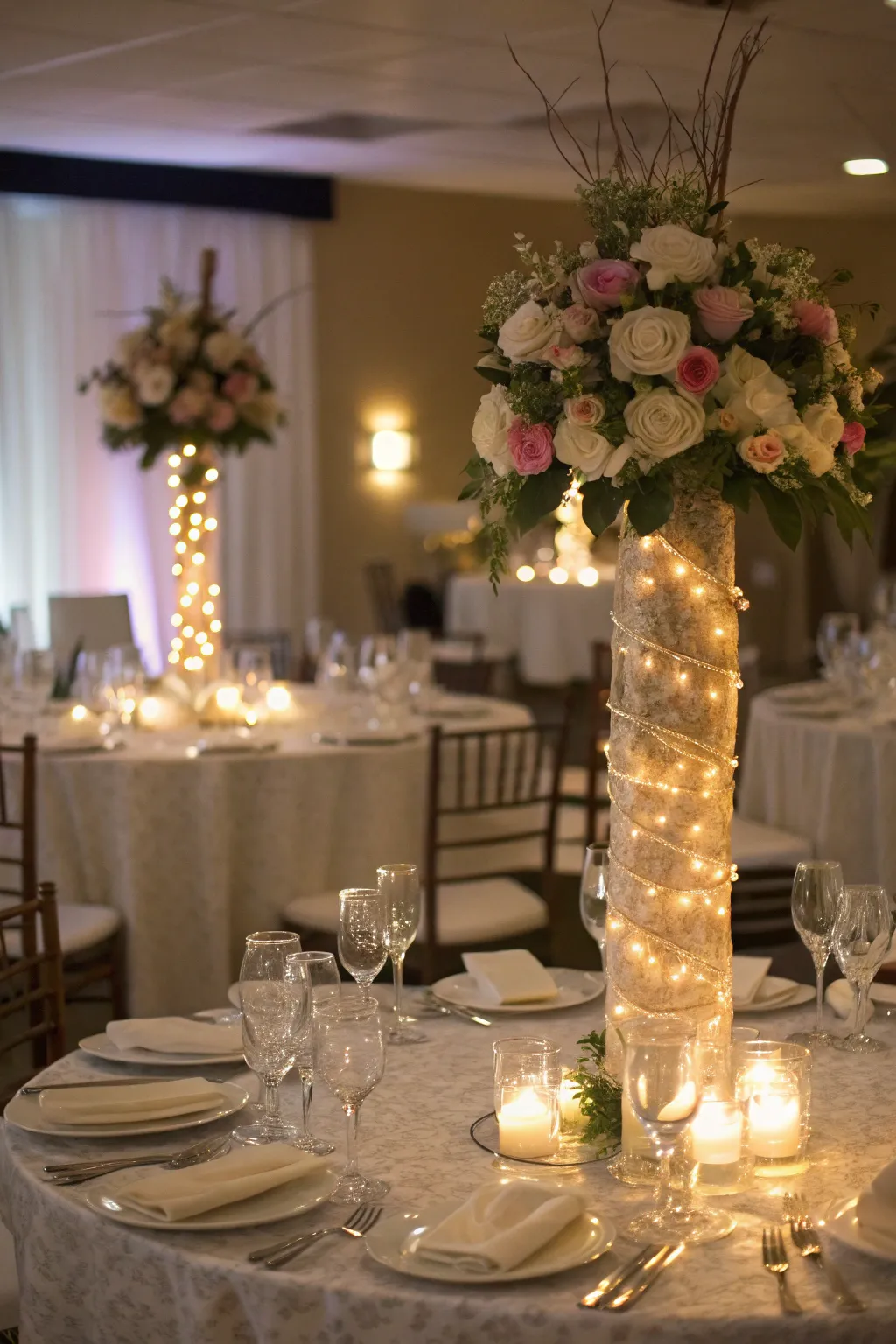 LED table accents enhance settings with a warm glow.