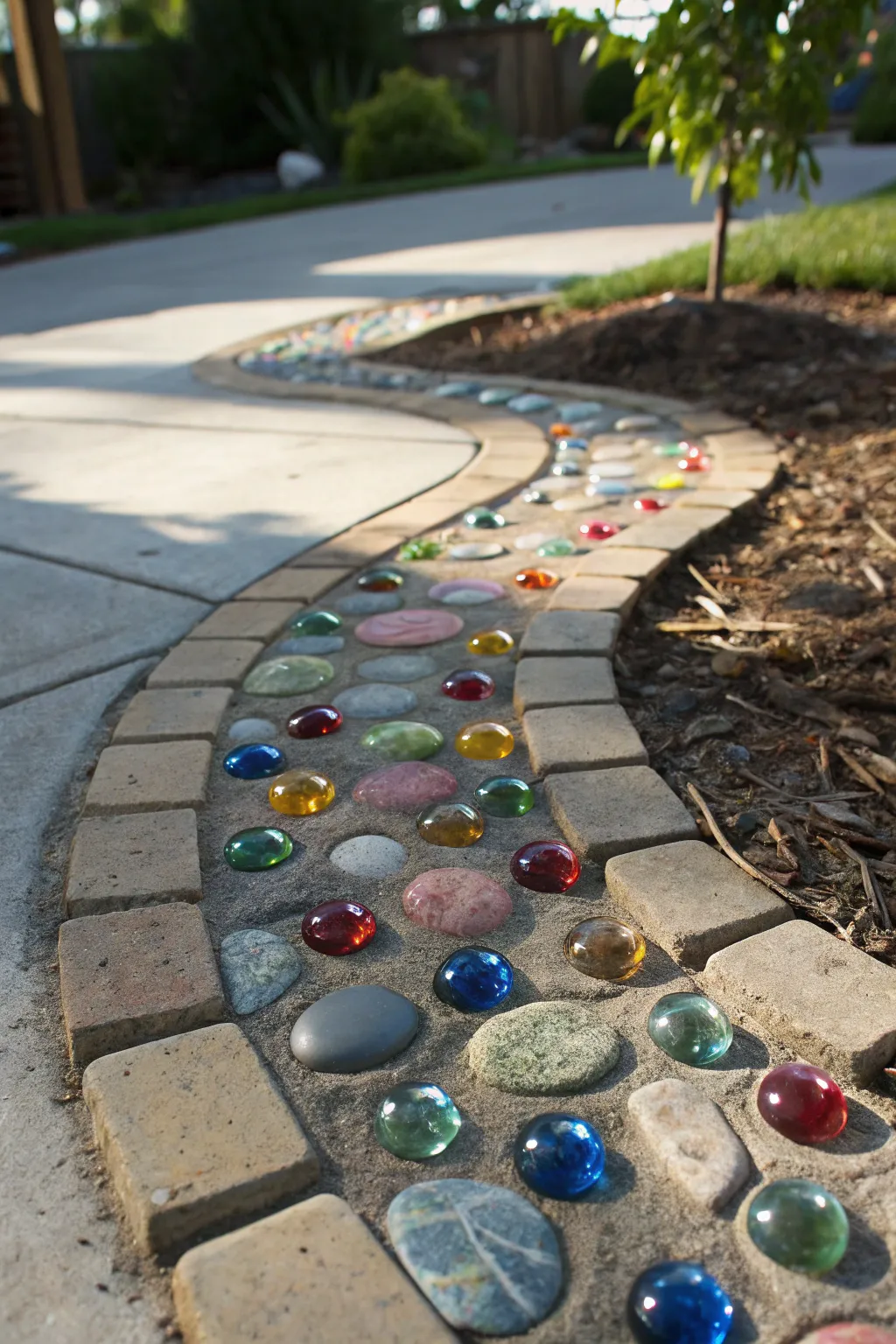 Transform your garden path with marble inlays for a stunning, handcrafted touch.