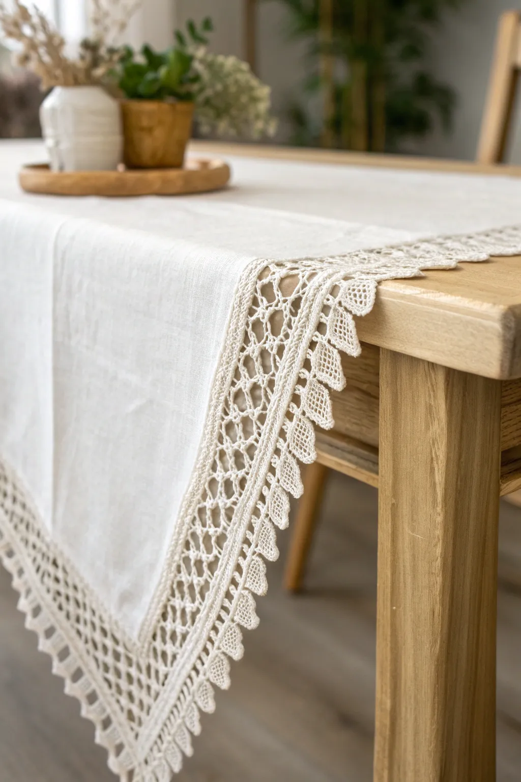 Elevate your linens with exquisite crochet edge trims. Simple elegance meets artisanal craftsmanship.