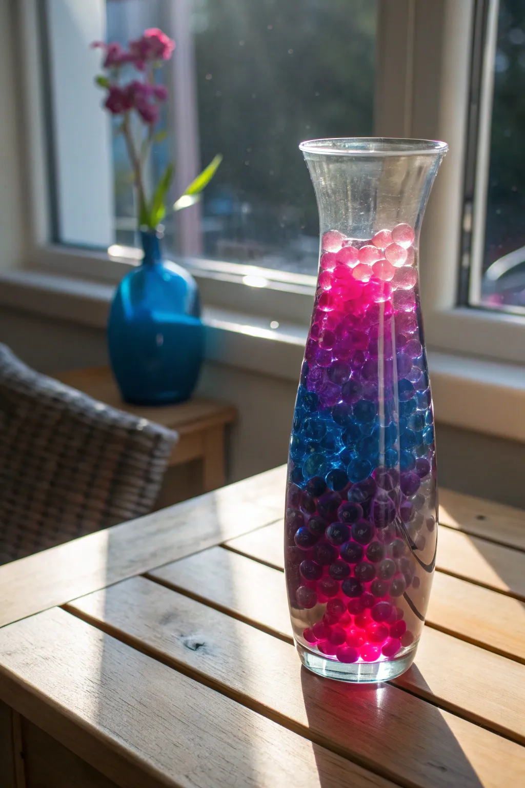 Create a stunning centerpiece with vibrant water beads in a minimalist vase.
