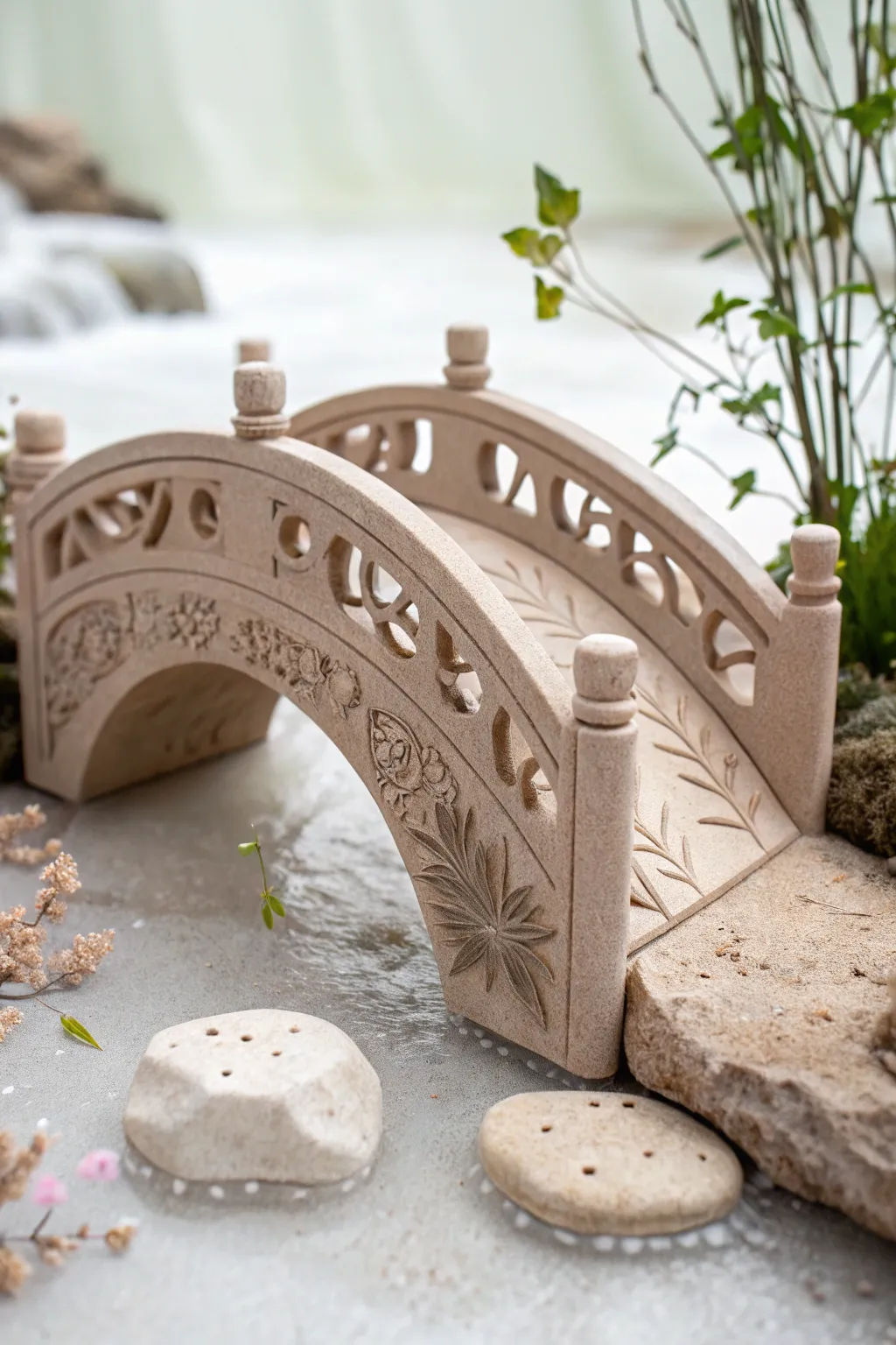 Step into a fairy-tale world with this enchanting clay bridge, a perfect touch of whimsy for your garden.
