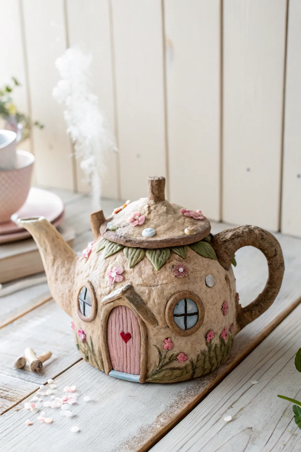 Breathe life into your old teapot with a touch of fairy magic. 🌿✨ #UpcycledArt #FairyHomes
