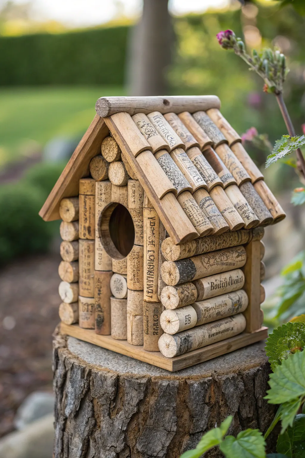 Invite nature with style: A handcrafted cork birdhouse to charm your garden.