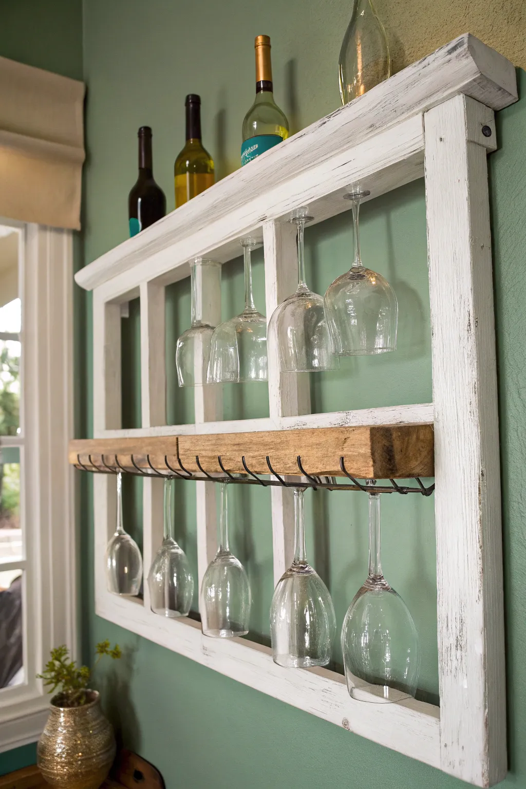 Transform history into elegance with this DIY window frame wine glass rack.