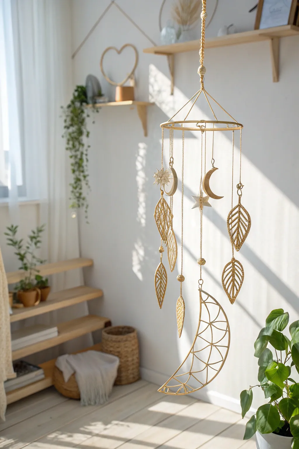 Add a touch of whimsy to your space with this exquisite wire mobile, where minimalism meets artistry.