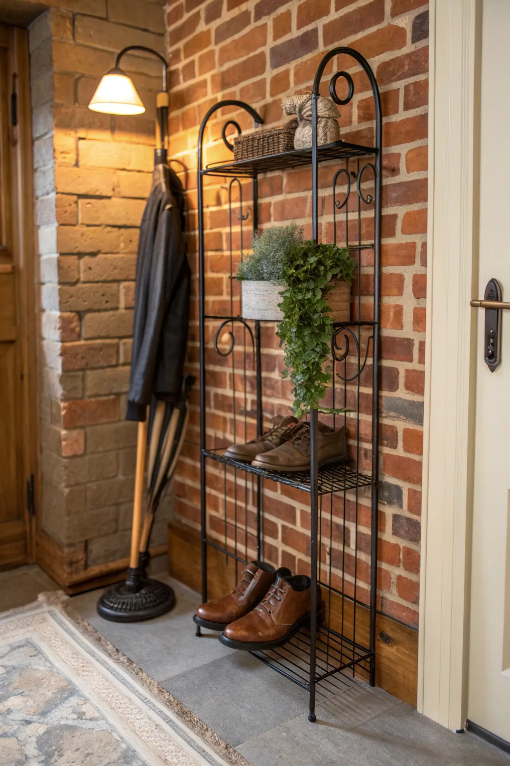 Crafted Elegance: Transform your entryway with a sophisticated wire shelf statement.