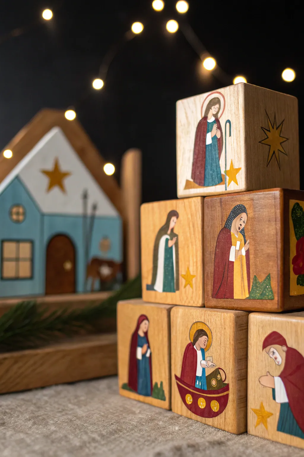 Celebrate Christmas tradition with handcrafted nativity blocks.
