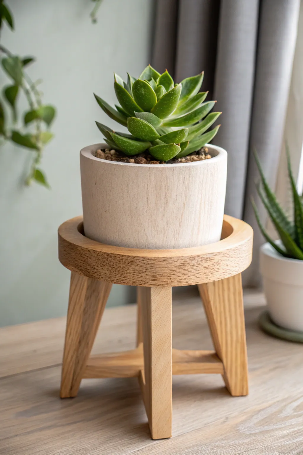 Elegance in simplicity: Elevate your plants with handcrafted wooden stands.