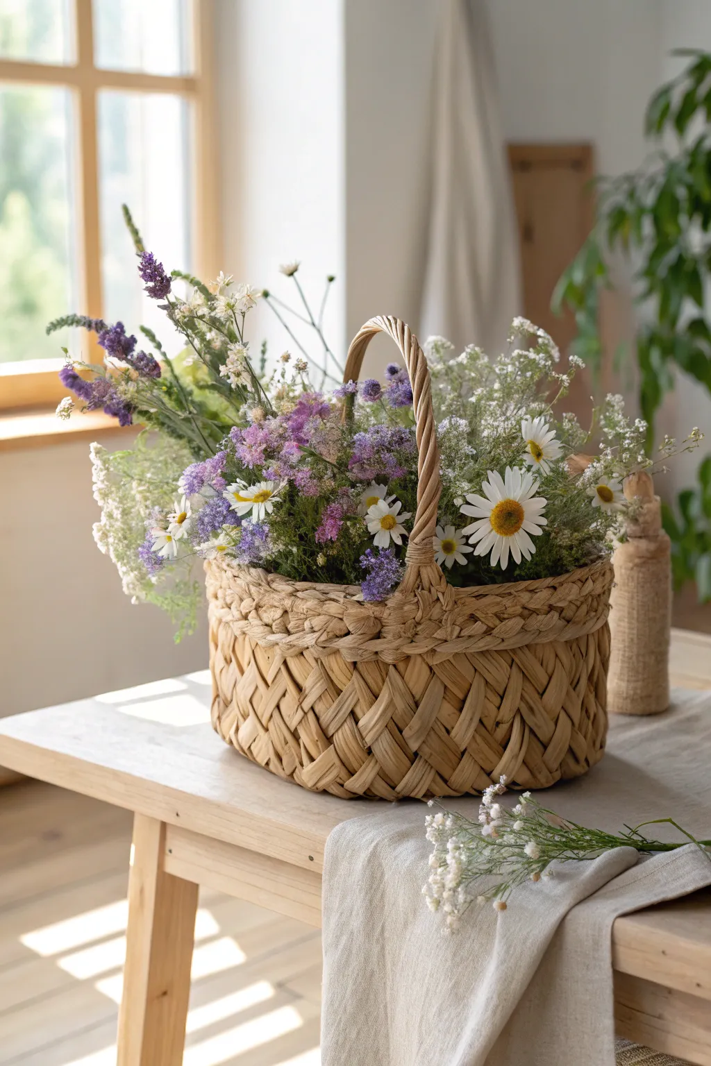 Embrace the art of simplicity with a woven basket floral arrangement, where craftsmanship meets natural beauty.