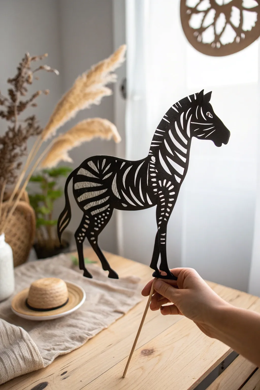 Illuminate your storytelling with whimsical zebra shadow puppets!