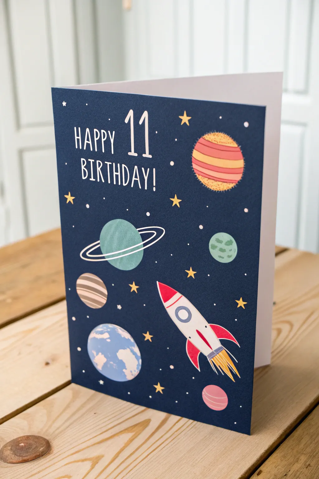 Embark on a cosmic journey with this minimalist and boho-inspired 11th birthday card, where simplicity meets the wonders of the universe.