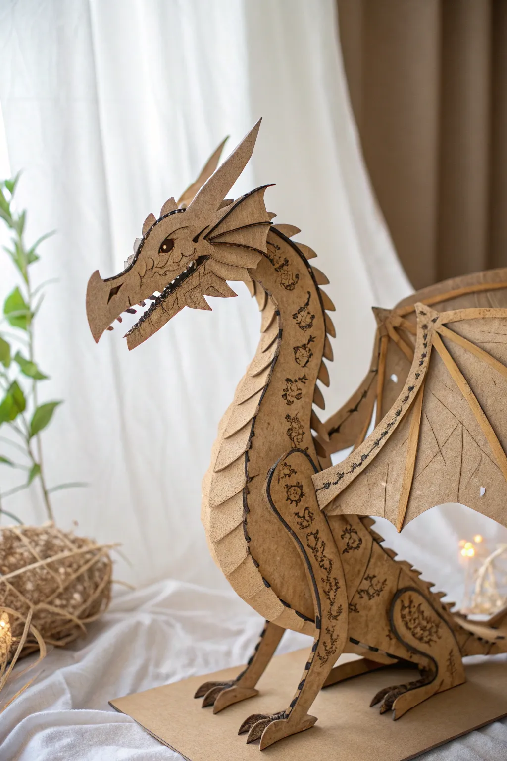 Unleash your imagination with this charming cardboard dragon puppet, where craftsmanship meets storytelling magic.