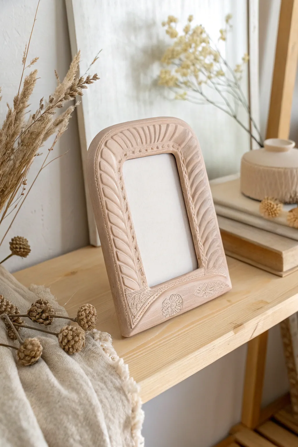 Capture memories with the rustic elegance of handcrafted clay frames.