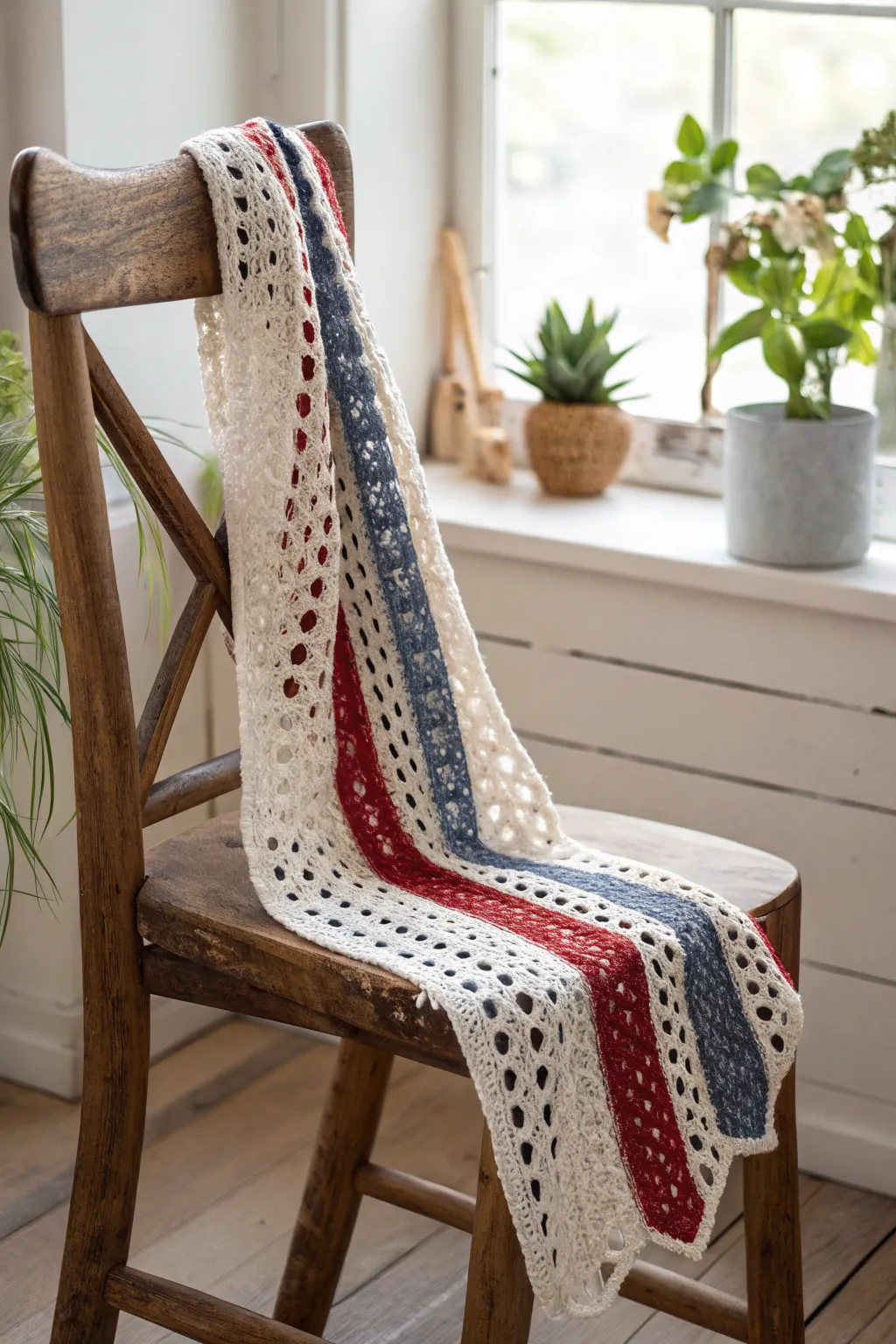 Wrap yourself in patriotic elegance with this handcrafted Fourth of July scarf. Perfect for those breezy summer evenings.