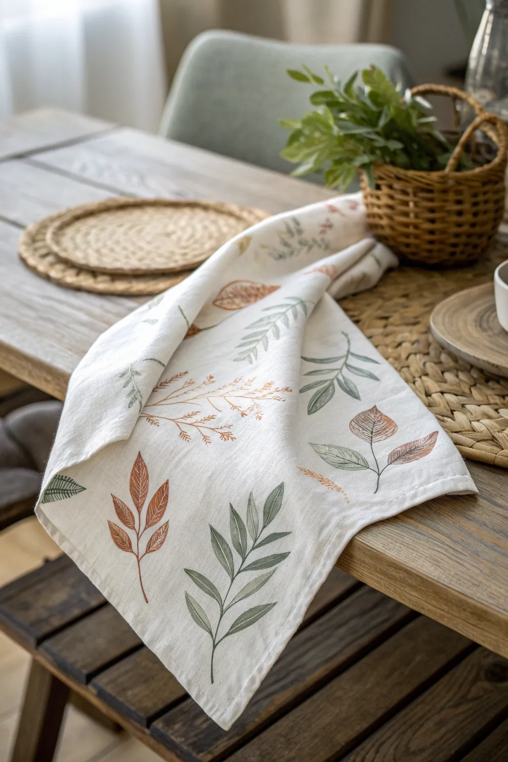 Transform your textiles with nature's touch: Simple leaf print designs for a bespoke boho aesthetic.