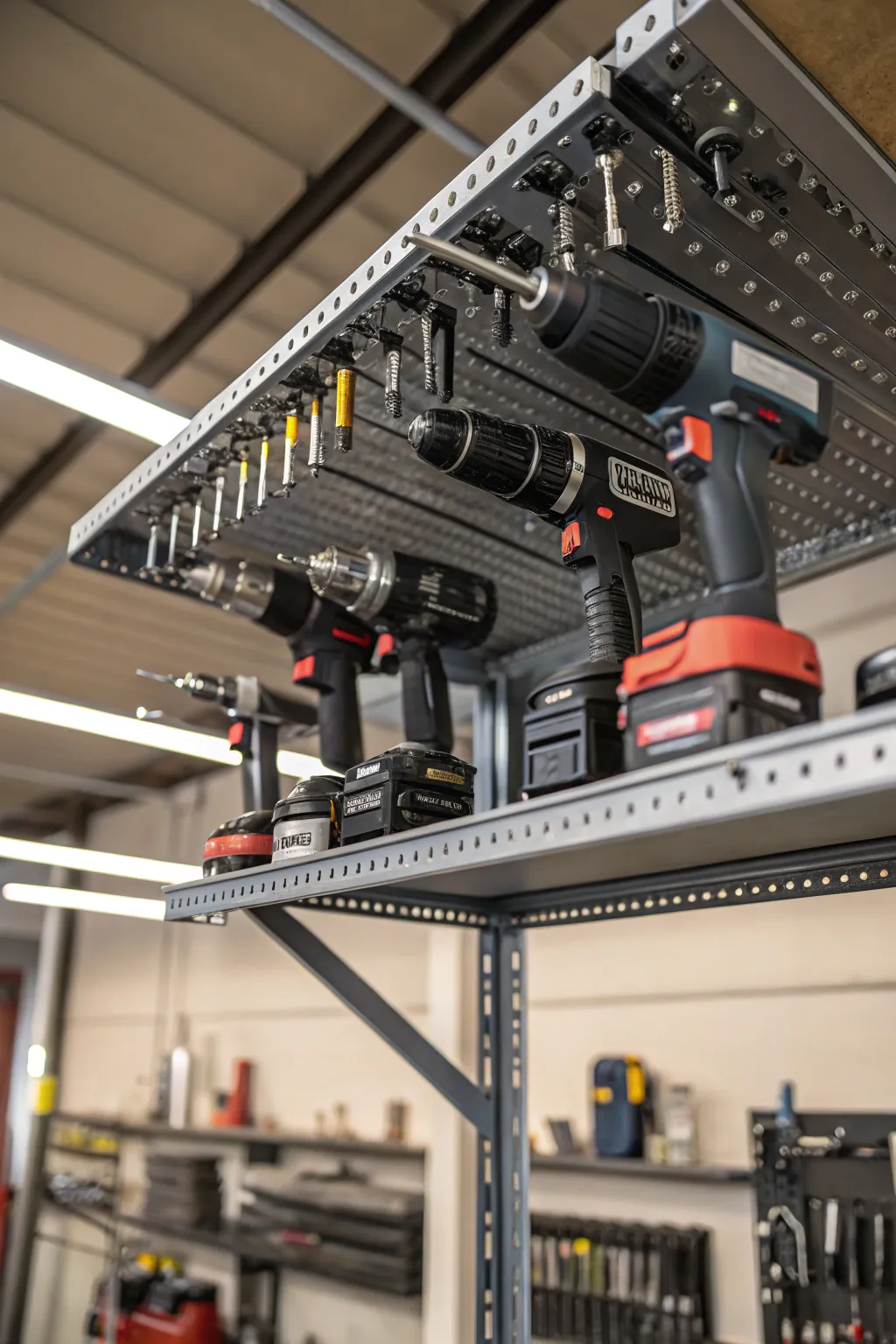 Elevate your workshop organization with stylish ceiling racks for your air tools.
