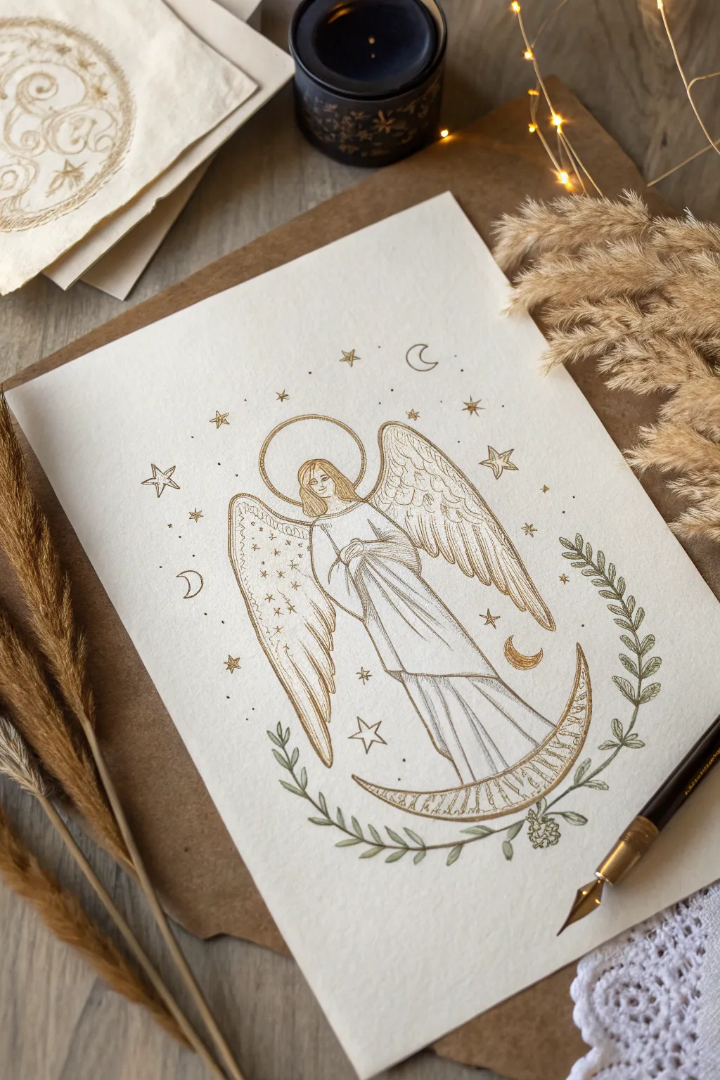 Embrace the magic of celestial beauty with this ethereal angel drawing, perfect for adding a touch of mystery to your space.