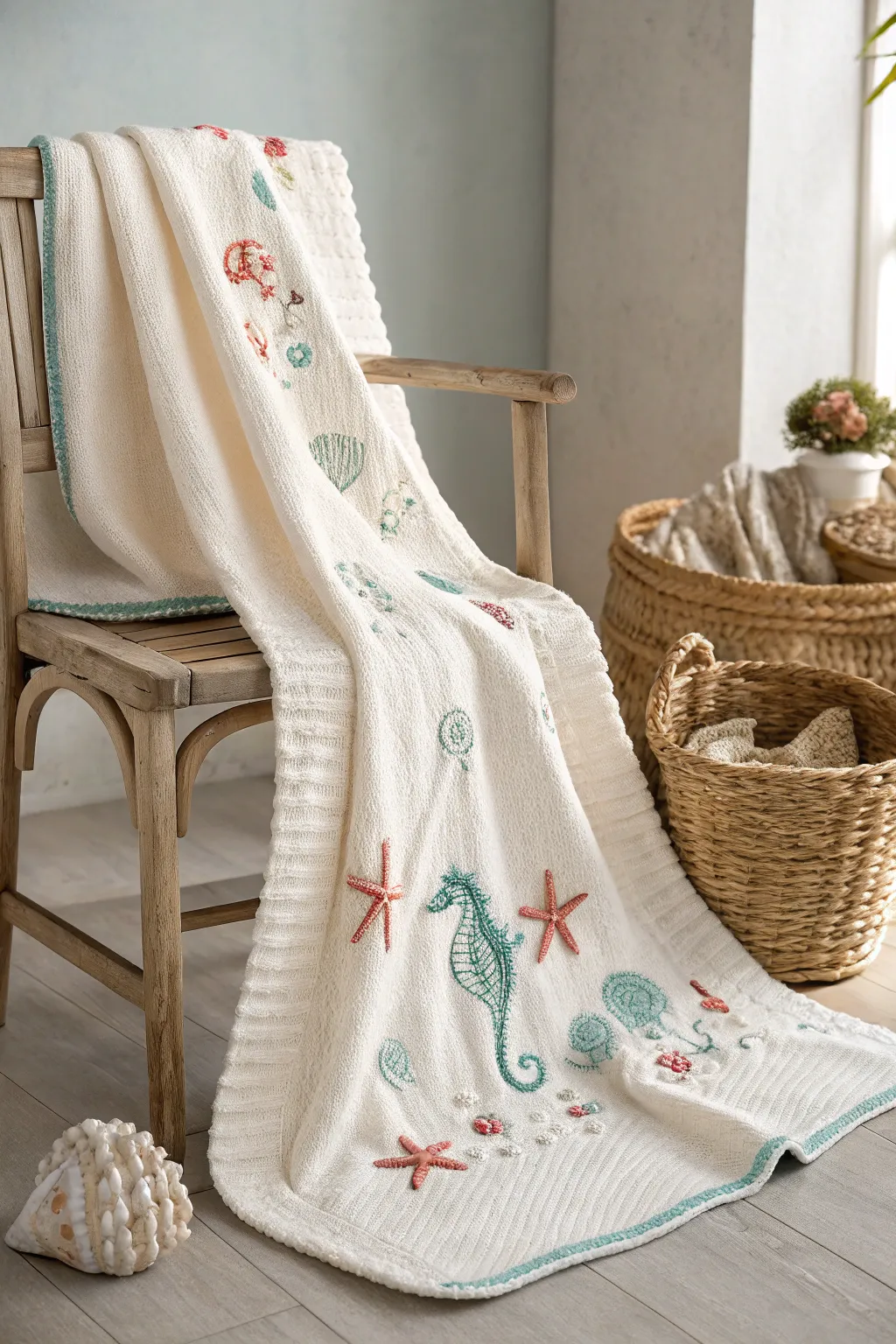 Wrap your little one in the serene beauty of the sea with this charming underwater-themed baby blanket.