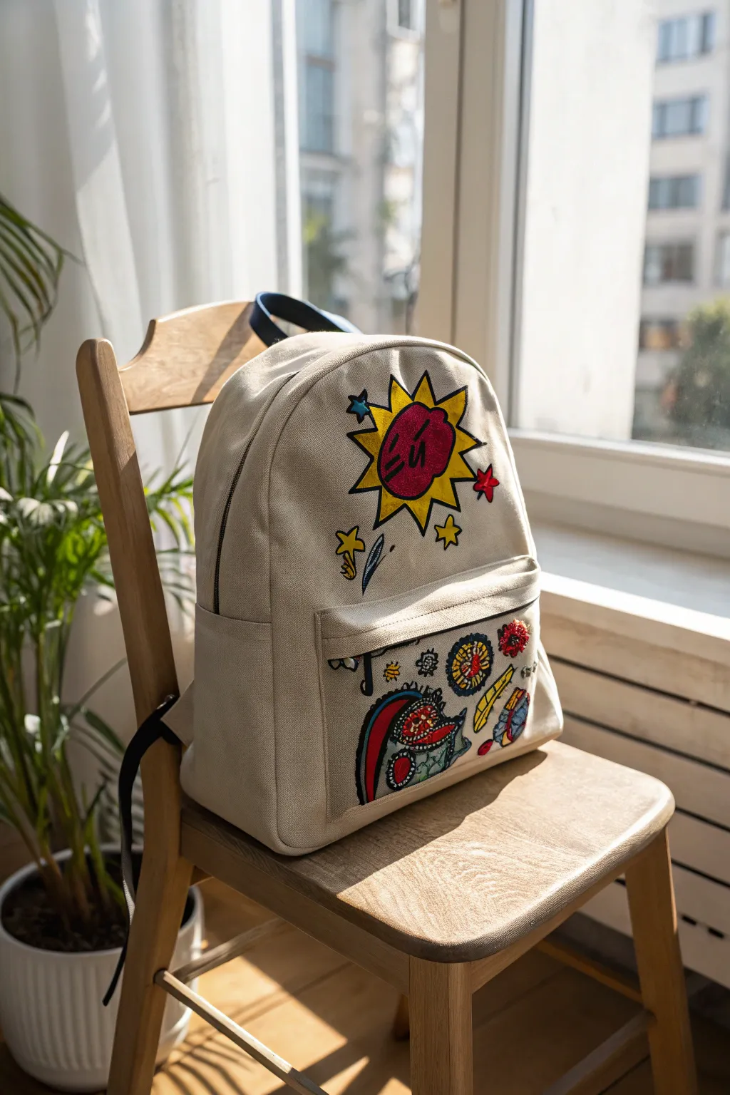 Add a splash of fun to your style with pop art embroidery on your backpack!