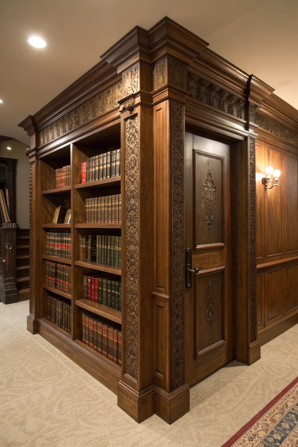 Unlock the mystery with a handcrafted hidden hallway passage.