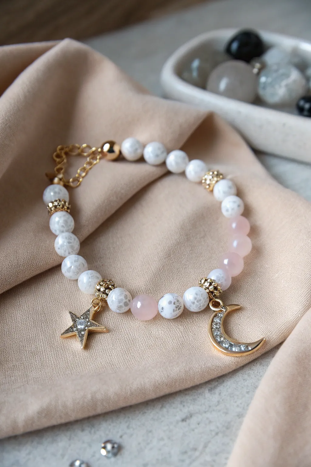 Embrace the cosmos with our celestial bead bracelet, where craftsmanship meets heavenly beauty. ✨