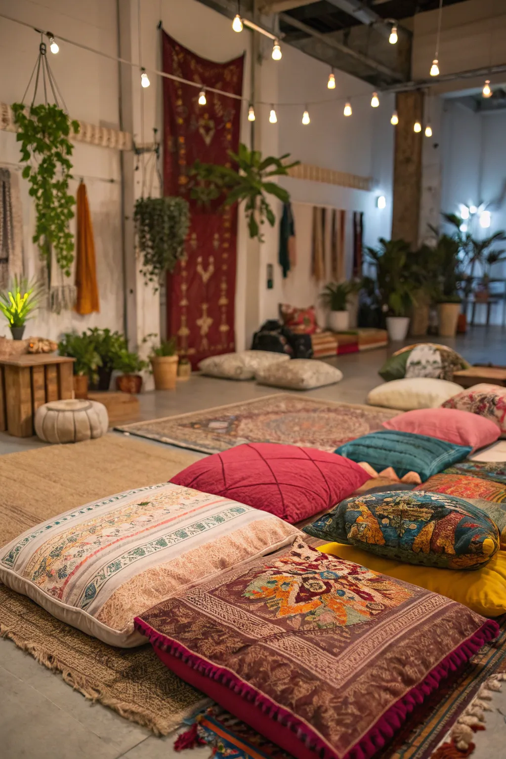 Floor cushions bring a bohemian vibe to casual sleeping arrangements.