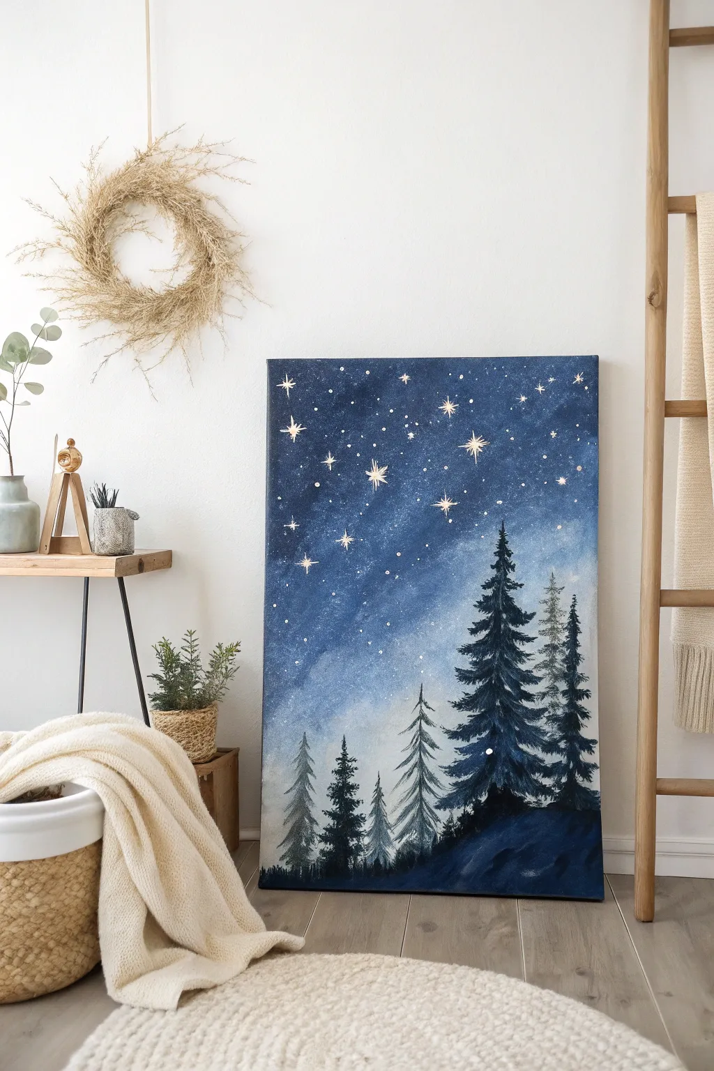 Capture the magic of a Christmas starry night with minimalist elegance and natural beauty.