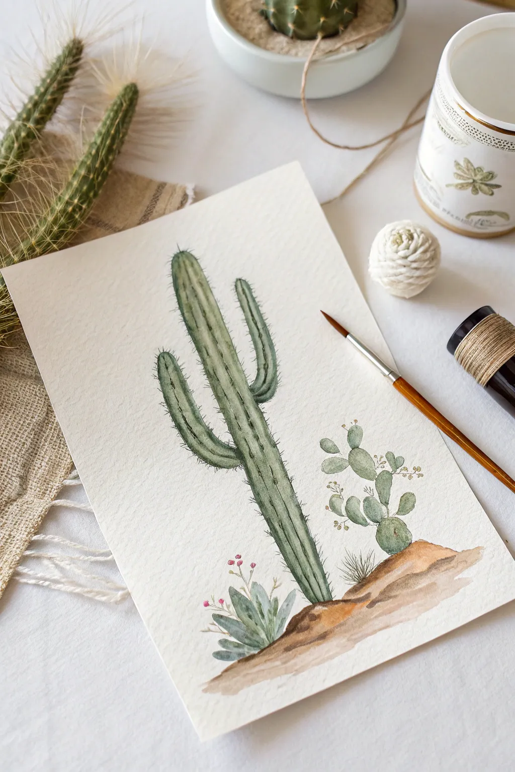 Discover the art of simplicity with this charming cactus watercolor—perfect for beginners seeking a touch of desert elegance.