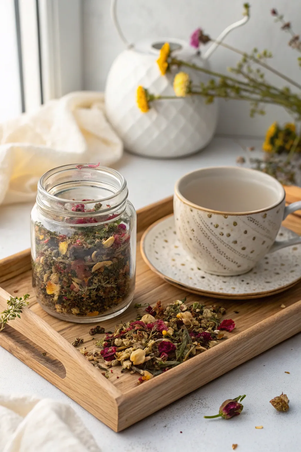 Craft the perfect cozy gift with a homemade tea blend, paired with a charming teacup for your best friend.