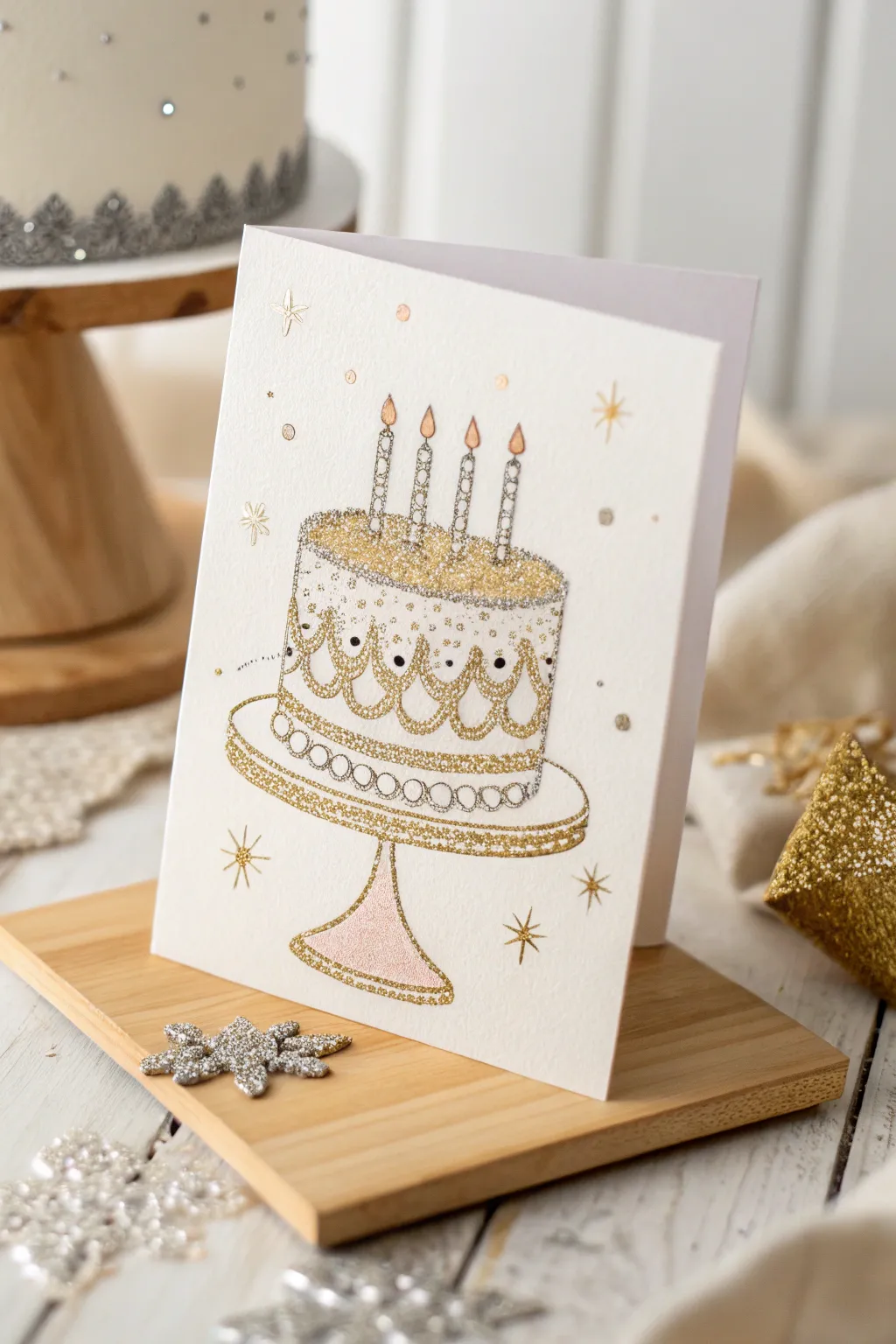 Add a touch of sparkle to your celebrations with a glitter cake card that shines as bright as your special day!
