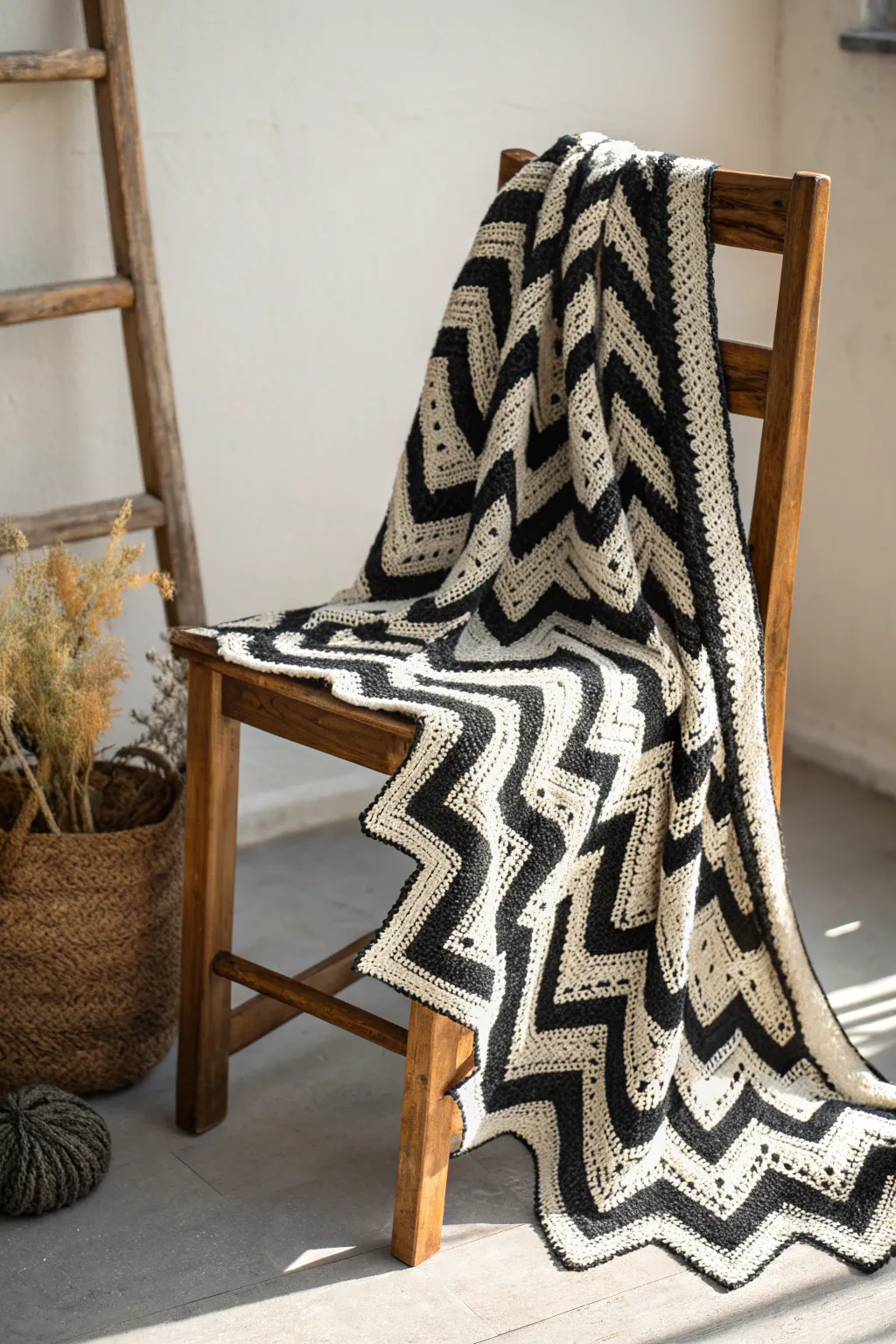 Embrace the elegance of simplicity with this classic chevron shawl – the perfect blend of style and comfort for those cool evenings.