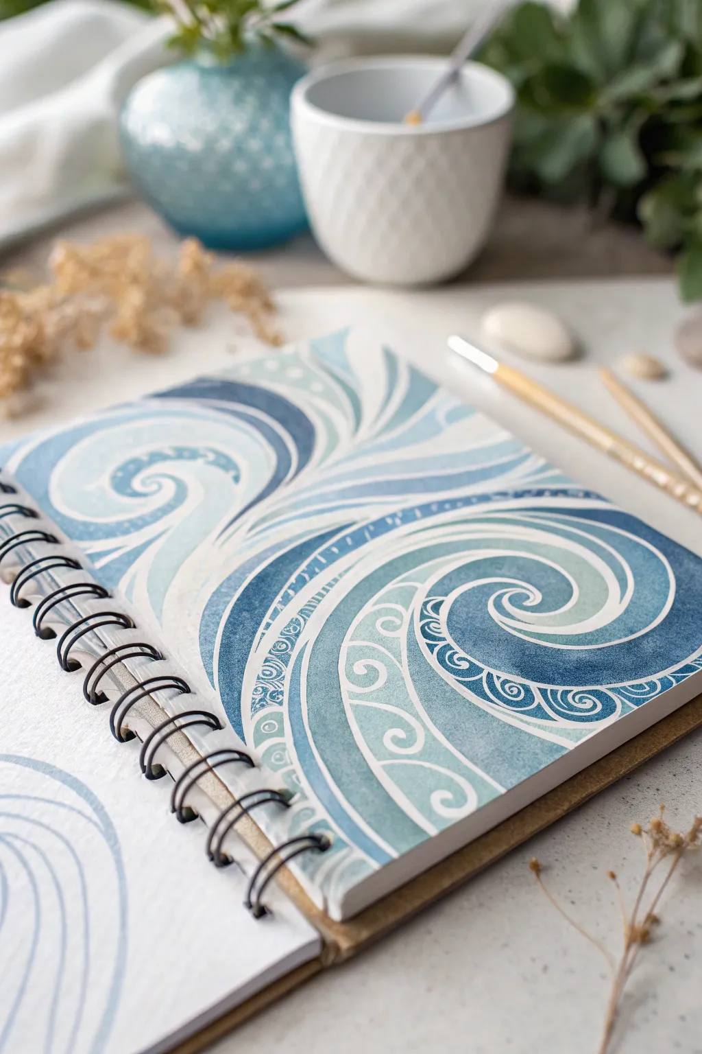 Unleash your creativity with serene blue and white painted backgrounds for your scrapbook!