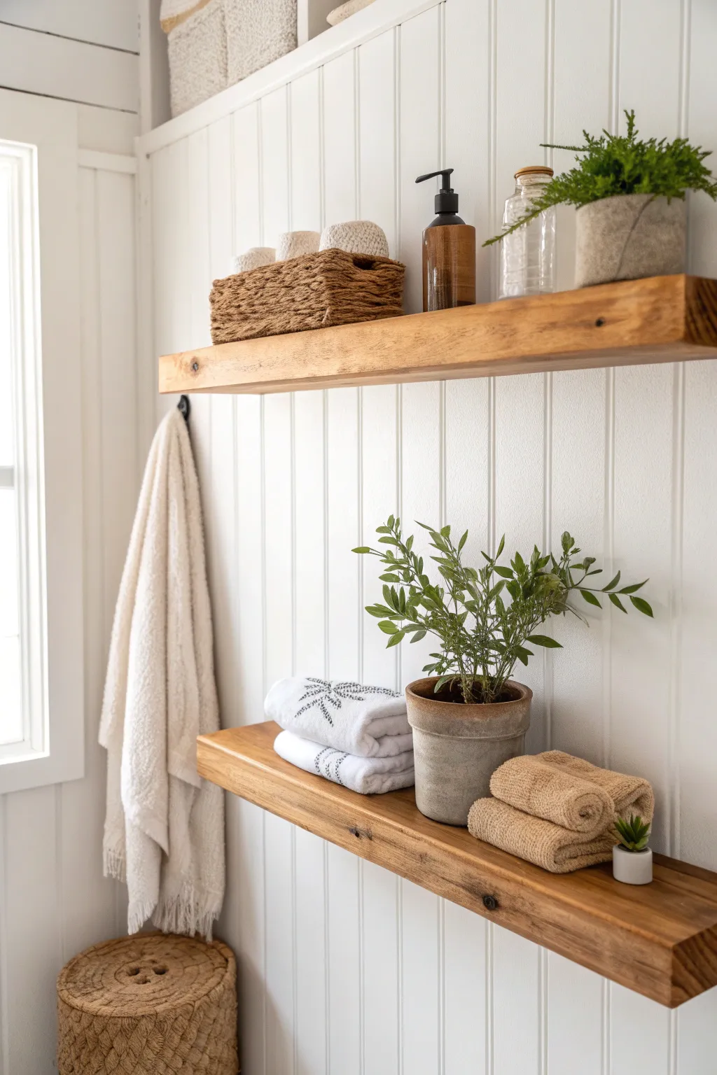 Embrace rustic elegance with natural wood accents in your bathroom.