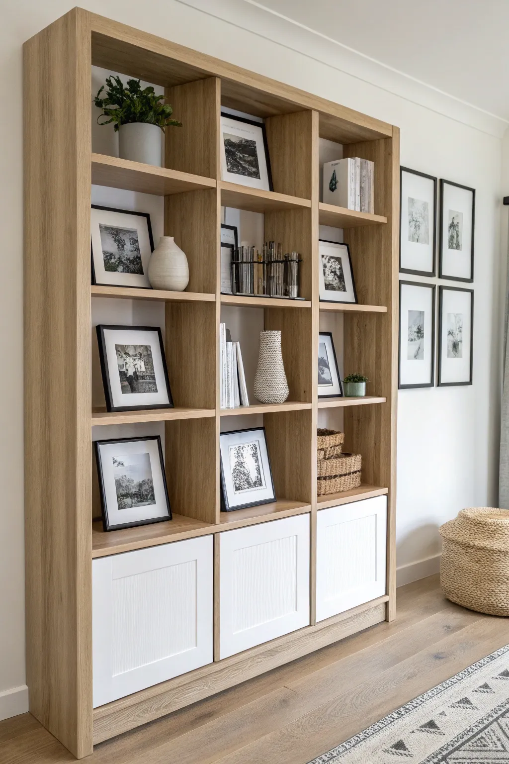 Transform your bookcase into a statement piece with a gallery of black and white memories.