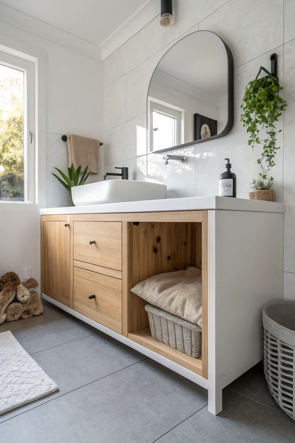 Discover unexpected charm: a cozy bathroom nook for your furry friend!