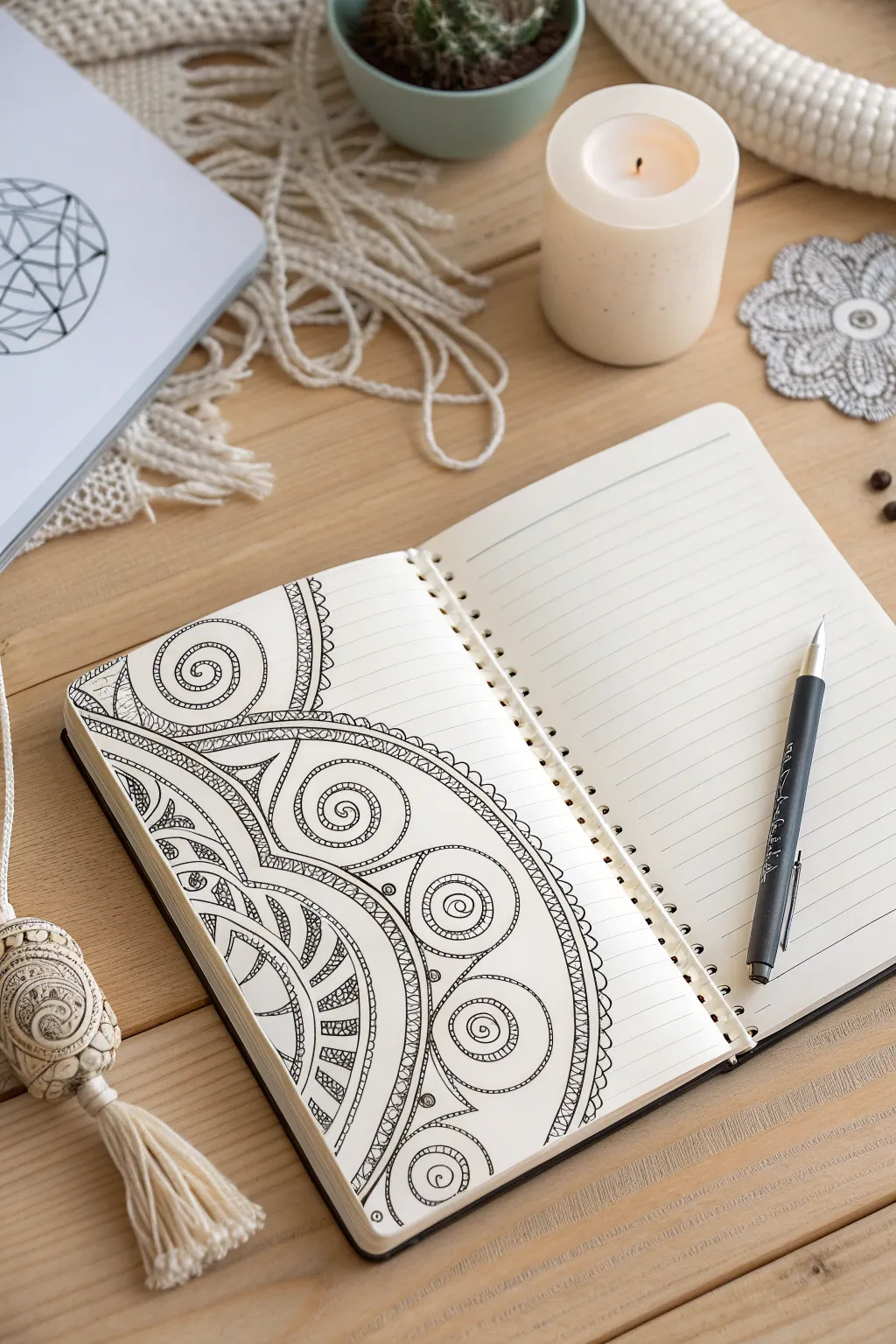Embrace the art of pattern play for a stunning bullet journal cover that inspires creativity and calm.