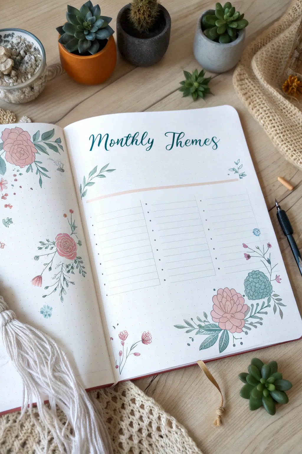 Embrace the art of planning with monthly themes that inspire creativity and serenity.